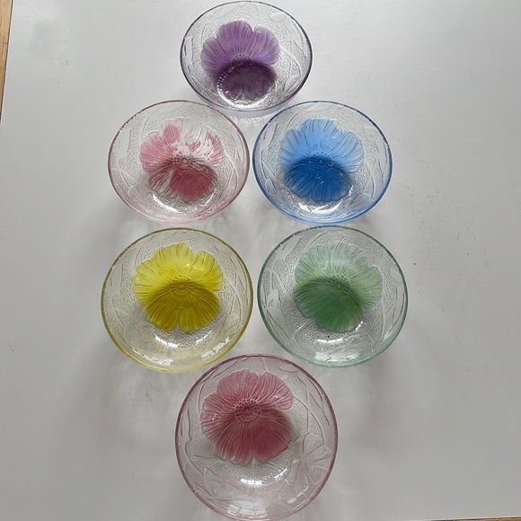 VTG Set of 6 Etched Hibiscus Salad Bowls - Picture 1 of 9